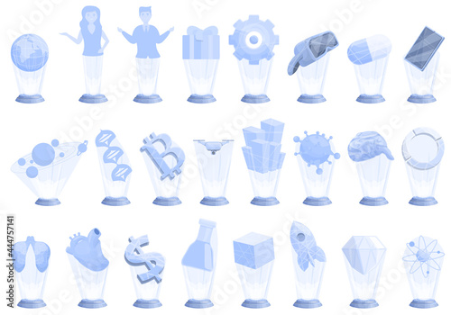 Hologram projection icons set cartoon vector. Experience reality. Ar industry