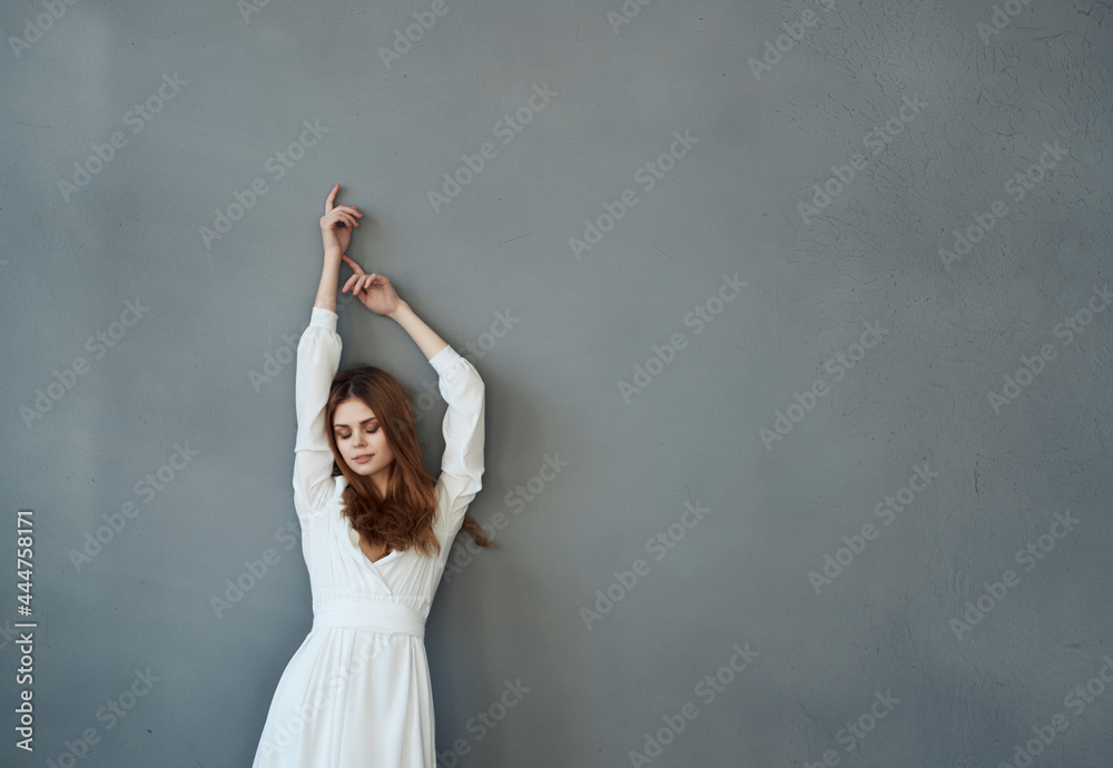 Woman in white dress fashion glamor and luxury posing - obrazy, fototapety, plakaty 