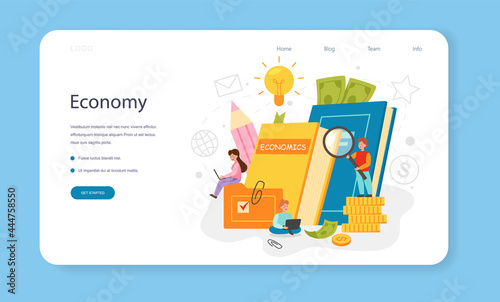 Economy school subject web banner or landing page. Student studying