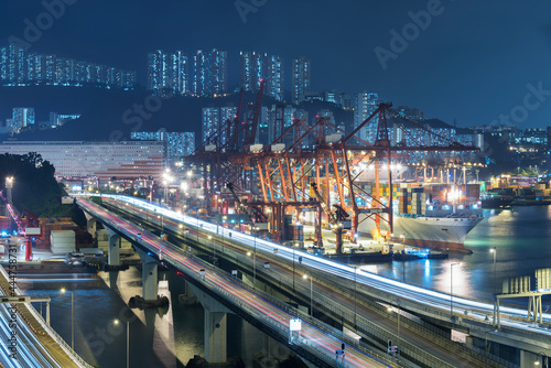 Photography Cargo port and highway in Hong Kong