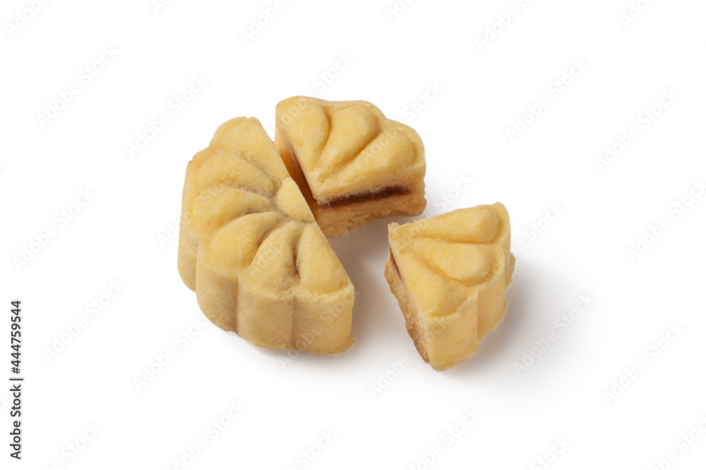 Delicious mung bean cake for Mid-Autumn Festival food isolated on white table background. Delicious mung bean cake for Mid-Autumn Festival food isolated on white table background.