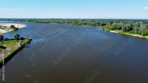 Aerial view of Vistula river, the longest river in Poland.