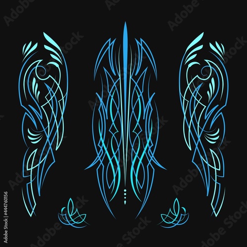 Pinstriping motorcycle and car blue color design vintage hand drawn vector