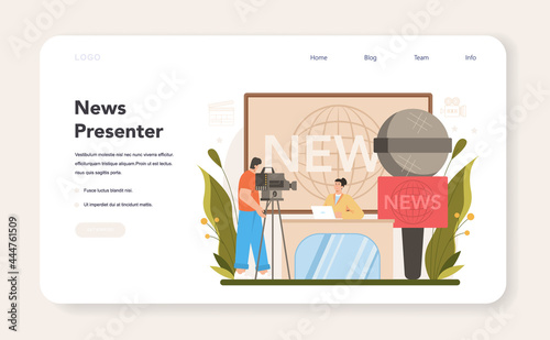 TV presenter web banner or landing page. Television host in a studio