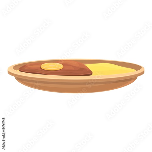 Meat mush icon cartoon vector. Food cutlet. Plate diet breakfast