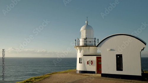 close up of tacking point lighthouse on an autumn morning at port macquarie in nsw, australia