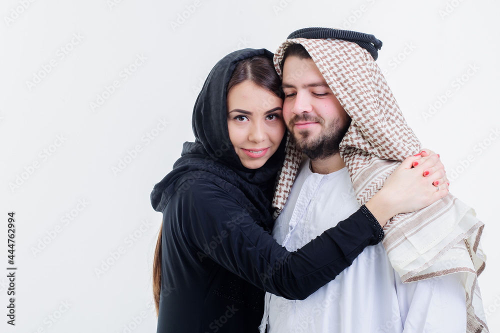 Portrait of attractive arabic couple,dressed middle eastern way
