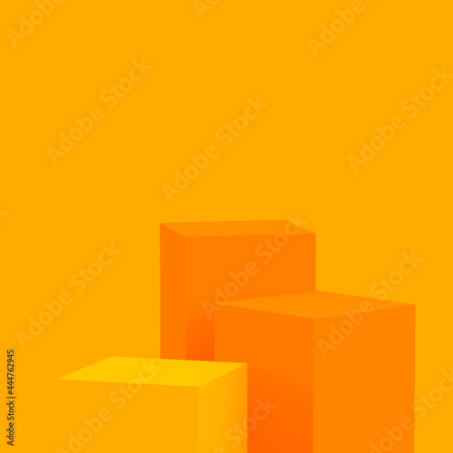 Abstract 3d yellow orange colors cubes square podium minimal studio background.