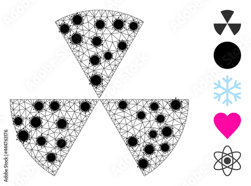 Mesh circle sectors polygonal icon vector illustration, with black Covid centers. Abstraction is created from circle sectors flat icon, with covid elements and polygonal net.