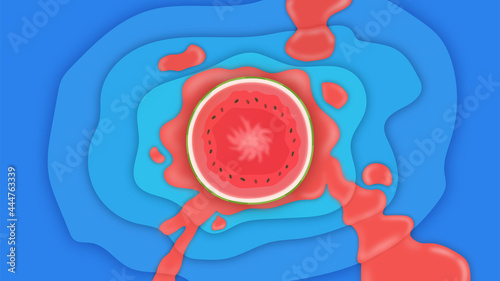 Juicy watermelon. Slide juice dripping, paper style with shadows. Summer berry illustration