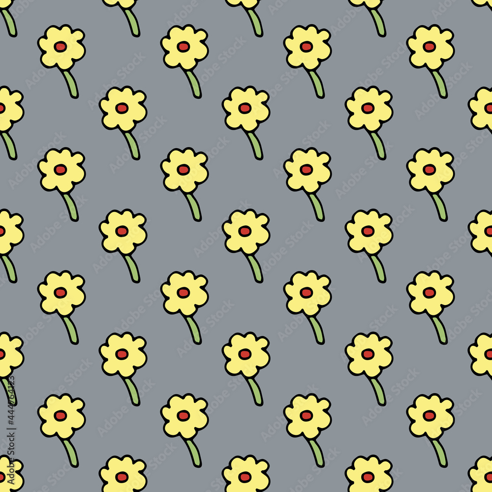 Seamless pattern with flowers. Vector. Drawn by hand in a doodle style. Modern texture for your design can be used as wrapping paper, fabric, wallpaper. Seamless pattern with flowers. Vector. Drawn by hand in a doodle style. Modern texture for your design can be used as wrapping paper, fabric, wallpaper.