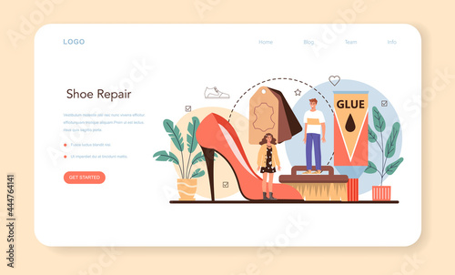 Shoemaker web banner or landing page. Craftsman wearing an apron