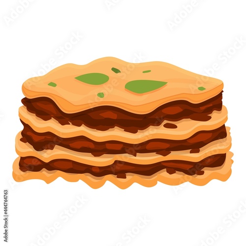 Lasagna cake icon cartoon vector. Dry meat food. Italian lasagna dish