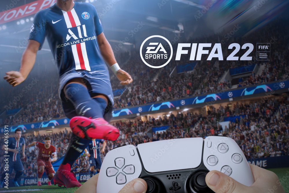 New FIFA 22 on TV screen with Playstation 5 controller, 12th Jul, 2021, Sao  Paulo, Brazil Stock Photo | Adobe Stock