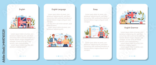English class mobile application banner set. Study foreign languages