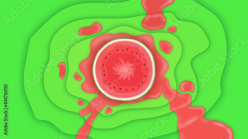 Juicy watermelon. Slide juice dripping, paper style with shadows. Summer berry illustration