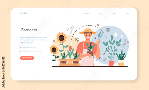 Gardener web banner or landing page. Idea of gardening and horticultural