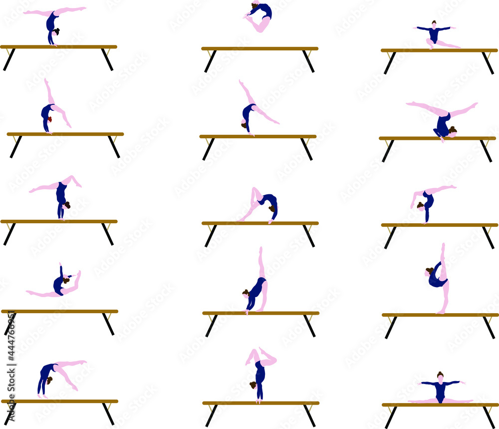 Gymnast performing an exercise on a balance beam. Sports gymnastics