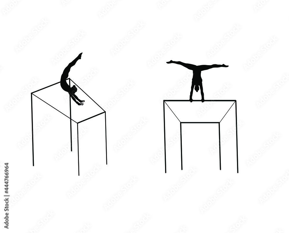 Gymnast performing an exercise on uneven bars. Sports gymnastics