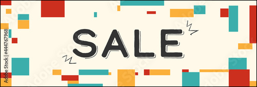 SALE announcement banner. Colorful cube, block background. sale lettering, vector illustrations, copy space, graphic, retro, abstract