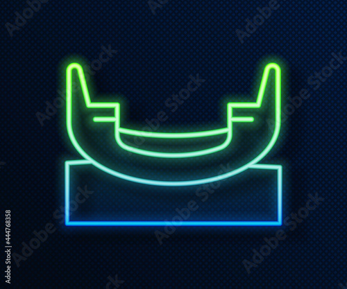 Glowing neon line Boat swing icon isolated on blue background. Childrens entertainment playground. Attraction riding ship, swinging boat. Amusement park. Vector