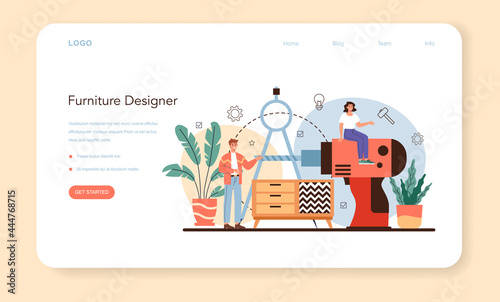 Furniture designer web banner or landing page. Industrial design