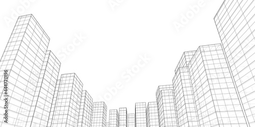 Abstract architectural background. Linear 3D illustration. Concept sketch. Vector