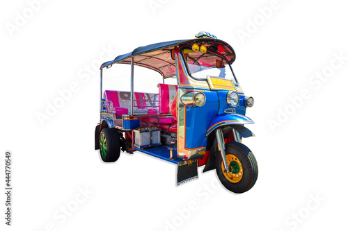 tuk tuk on a white background,Close up in front of colorful tuk-tuk tricycle taxi on white background isolated photo