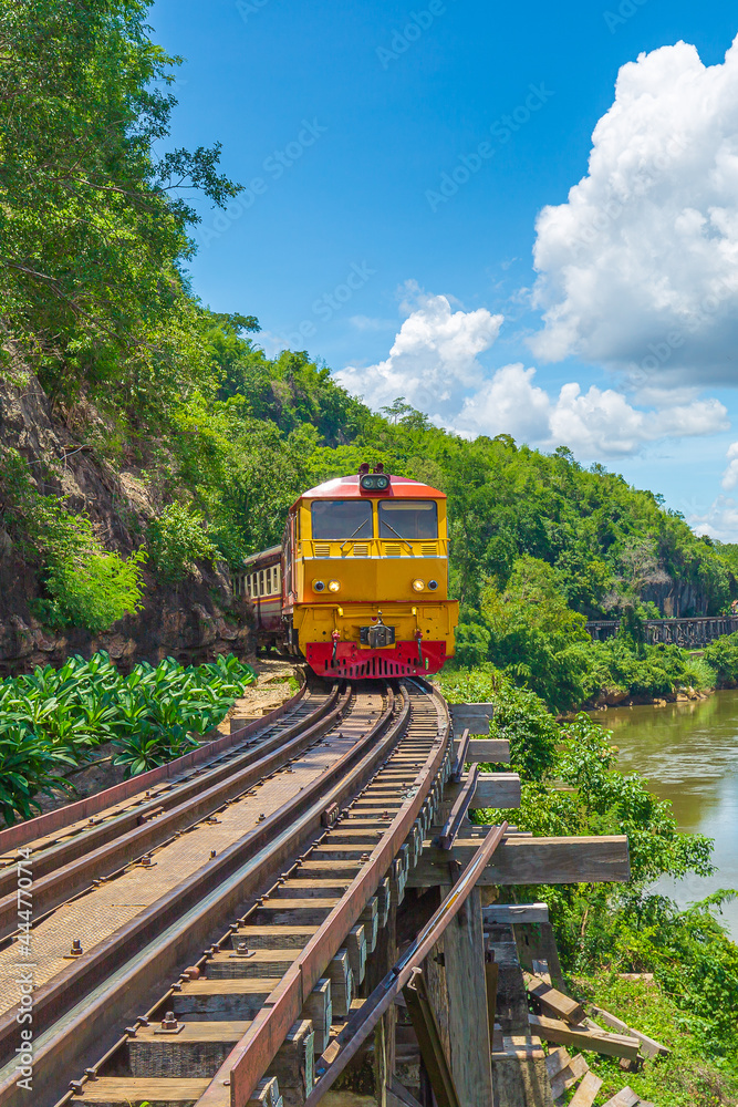 Kanchanaburi Province, Locomotive, Steam Train, Thailand, Train,World war II historic railway, known as the Death Railway with a lot of tourists on the train taking photos of beautiful views over Kwai Kanchanaburi Province, Locomotive, Steam Train, Thailand, Train,World war II historic railway, known as the Death Railway with a lot of tourists on the train taking photos of beautiful views over Kwai