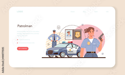 Police officer web banner or landing page. Detective making interrogation