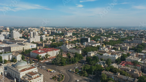 Aerial photography of the old center of a modern European city on a summer day © hannamartysheva