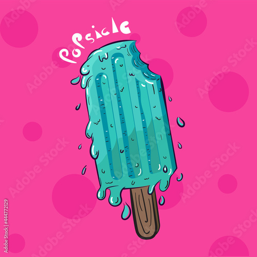 vector illustration The lemon-flavored popsicle is melting. bright pink background