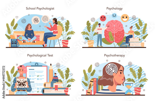 Psychology school course set. School psychologist consultation