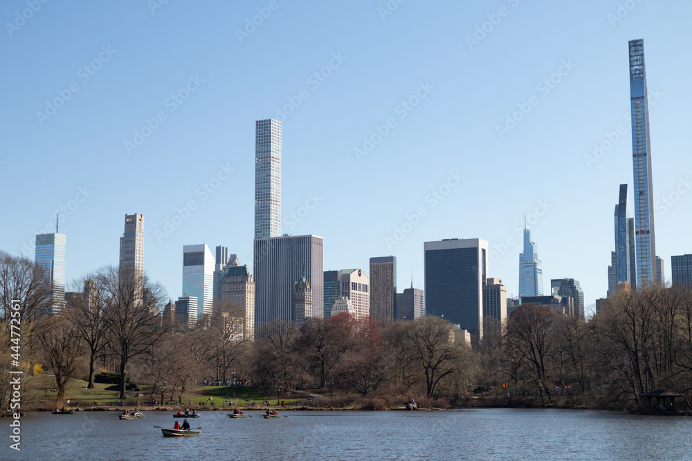 Central Park Lake during Spring with the Midtown Manhattan Skyline in New York City