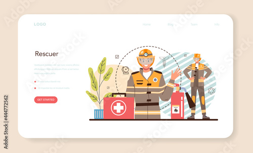 Urgency rescuer web banner or landing page. Ambulance lifeguard