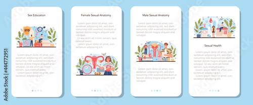 Sexual education mobile application banner set. Sexual health lesson