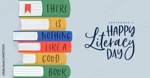 Literacy Day good book pile quote greeting card