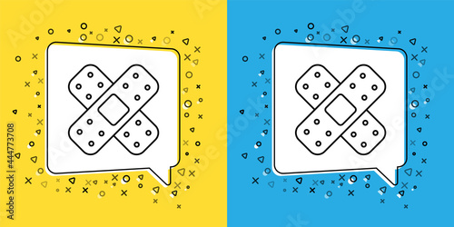 Set line Crossed bandage plaster icon isolated on yellow and blue background. Medical plaster, adhesive bandage, flexible fabric bandage. Vector