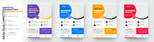 Corporate business flyer template design set with blue, yellow, red and purple color. digital marketing agency flyer, business marketing flyer set, grow your business digital marketing new flyer.