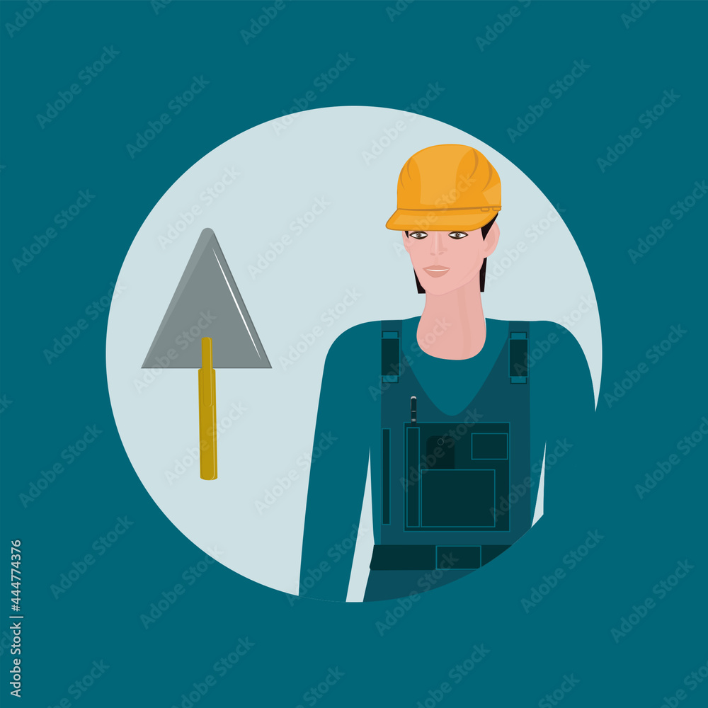 Builder in helmet, trowel - vector. Poster. Banner. Builder's Day. Builder in helmet, trowel - vector. Poster. Banner. Builder's Day.