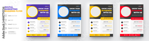 Corporate business flyer template design set with blue, yellow, red and purple color. digital marketing agency flyer, business marketing flyer set, grow your business digital marketing new flyer.
