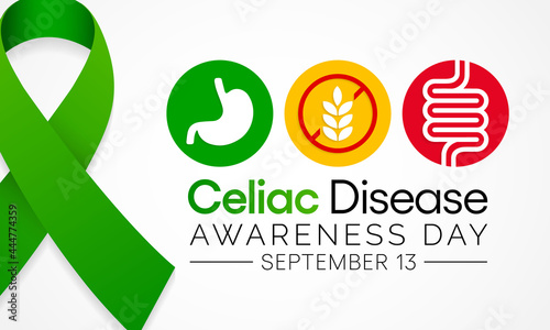 National Celiac Disease awareness day is observed every year on September 13, it is an immune reaction to eating gluten, a protein found in wheat, barley and rye. Vector illustration photo
