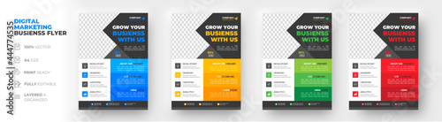 Corporate business flyer template design set with blue, yellow, red and green color. digital marketing agency flyer, business marketing flyer set, grow your business digital marketing new flyer.