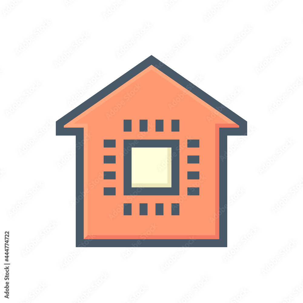 Smart home or home automation vector icon consist of home or house and microchip. Technology processor to monitoring, control system of electricity, energy, security i.e. thermostat, camera. 48x48 px. Smart home or home automation vector icon consist of home or house and microchip. Technology processor to monitoring, control system of electricity, energy, security i.e. thermostat, camera. 48x48 px.