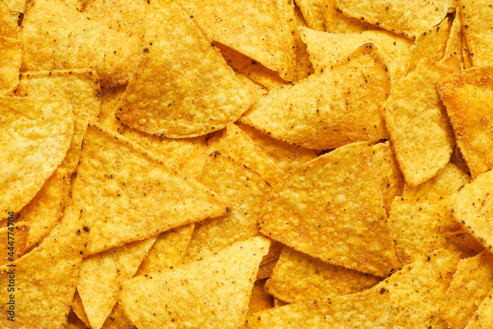 Corn tortilla chips background. Top view