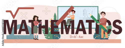 Math school subject web banner or landing page set. Students studying