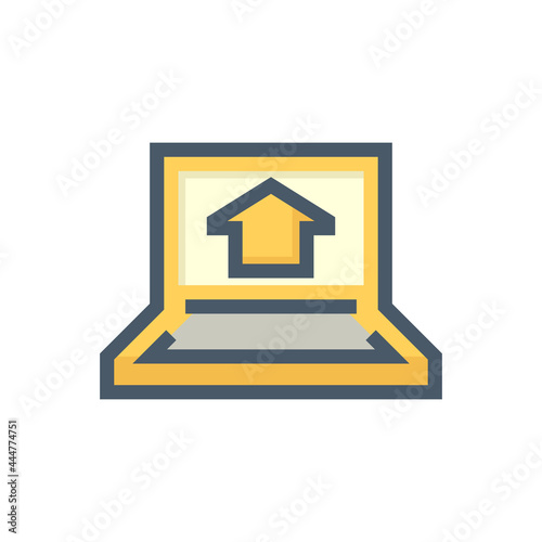 Home monitoring vector icon. Include computer laptop and video from cctv camera. Technology to control system and electricity i.e. temperature, energy, light and security by network or iot. 48x48 px. 
