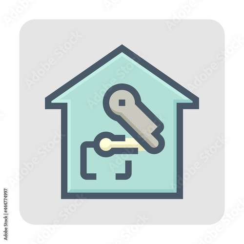 Smart home or home automation vector icon. Include robot or robotic arm. That machine, artificial intelligence or assistant for service, cleaning and cooking. Concept for futuristic, future. 48x48 px.