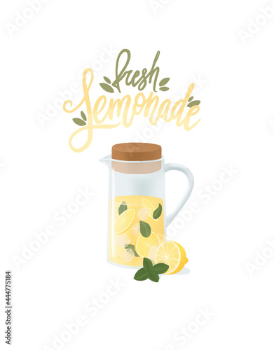 Fresh lemonade illustration. Summer postcard print