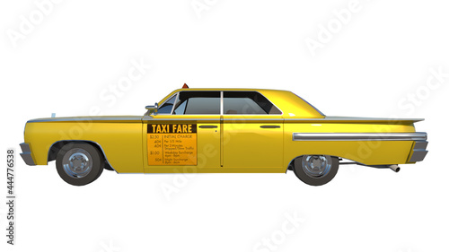 Vintage Taxi 1- Lateral white background 3D Rendering Ilustracion 3D